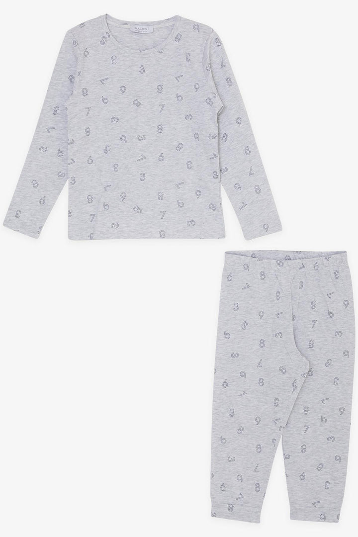 BRE Macaw Boy's Pajama Set with Number Pattern 1.5-5 Years, Light Grey Melange - Schorndorf