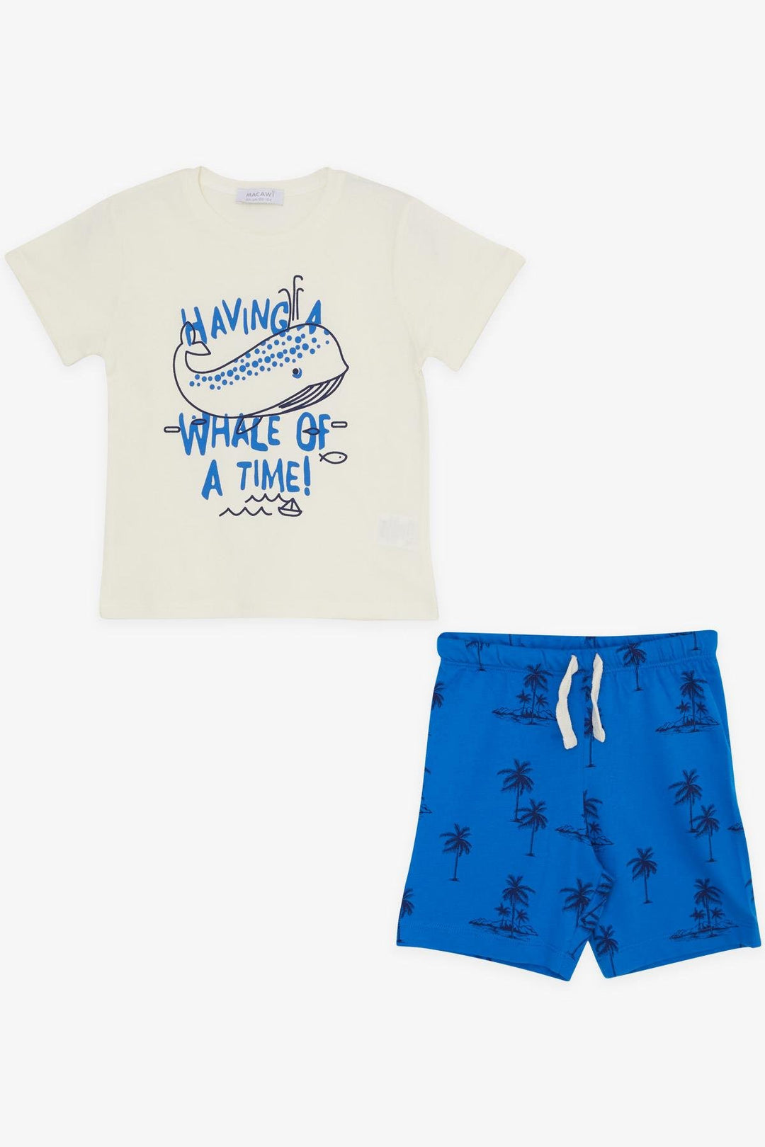 BRE Macaw Boy's Shorts Set Fun Whale Printed 1.5-5 Years, Cream - Boston