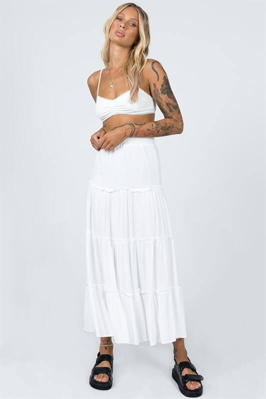 MDX White Basic Pleated Women's Long Skirt - Zoetermeer