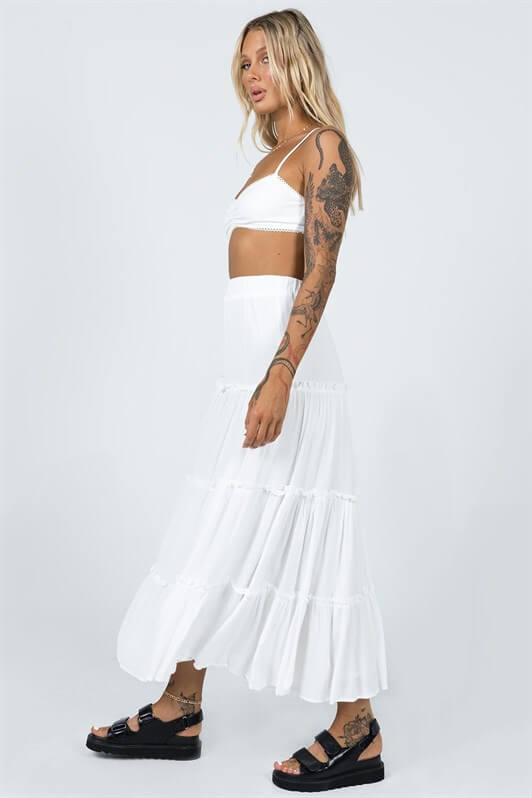 MDX White Basic Pleated Women's Long Skirt - Zoetermeer