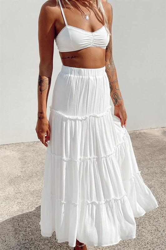 MDX White Basic Pleated Women's Long Skirt - Zoetermeer