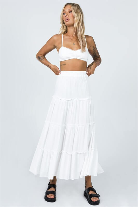 MDX White Basic Pleated Women's Long Skirt - Zoetermeer