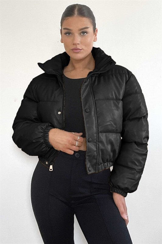 MDX Black Women's Crop Basic Leather Jacket MG1380 - Leesburg