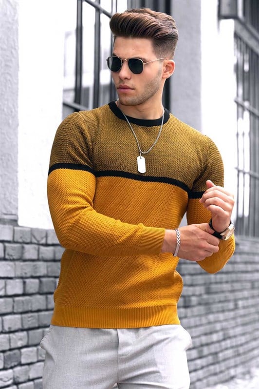 MDX Madmext Mustard Color Block Men's Sweater 4734 - Merrillville