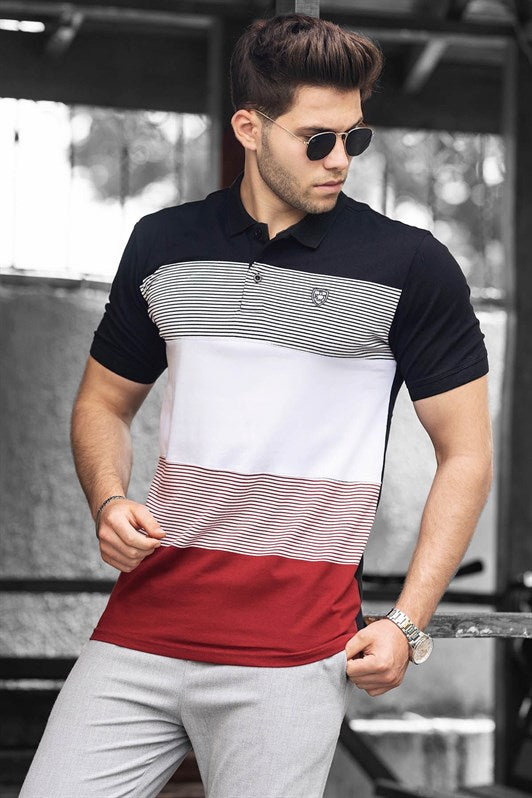 MDX Madmext Color Block Black Polo Neck Men's T-Shirt 9280 - Woodley