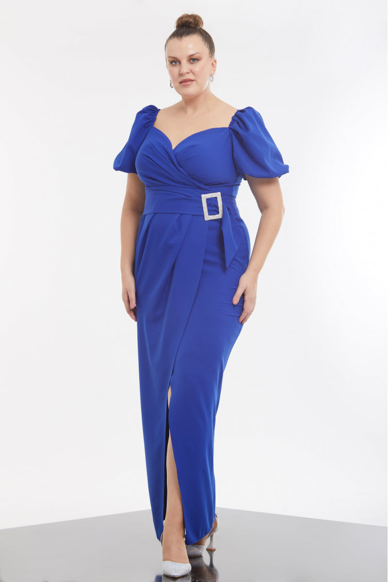 FRV Blue plus size crepe short sleeve maxi dress - Suharekë