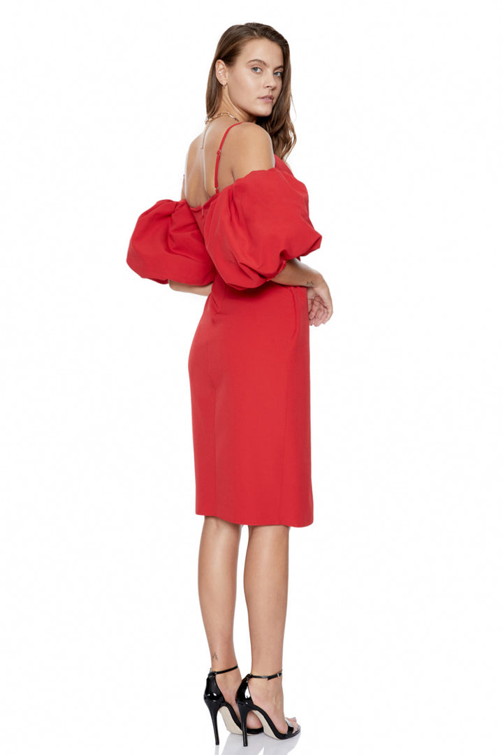 FRV Red crepe short sleeve midi dress - Clarington