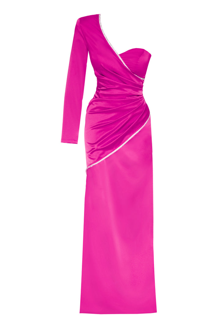 FRV Fuchsia satin single sleeve long dress - Winchester