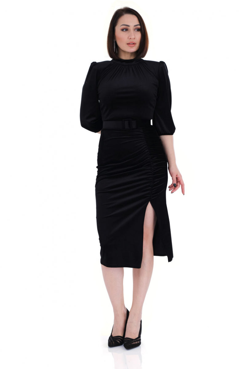 FRV Black velvet 3/4 sleeve midi dress - Hannover