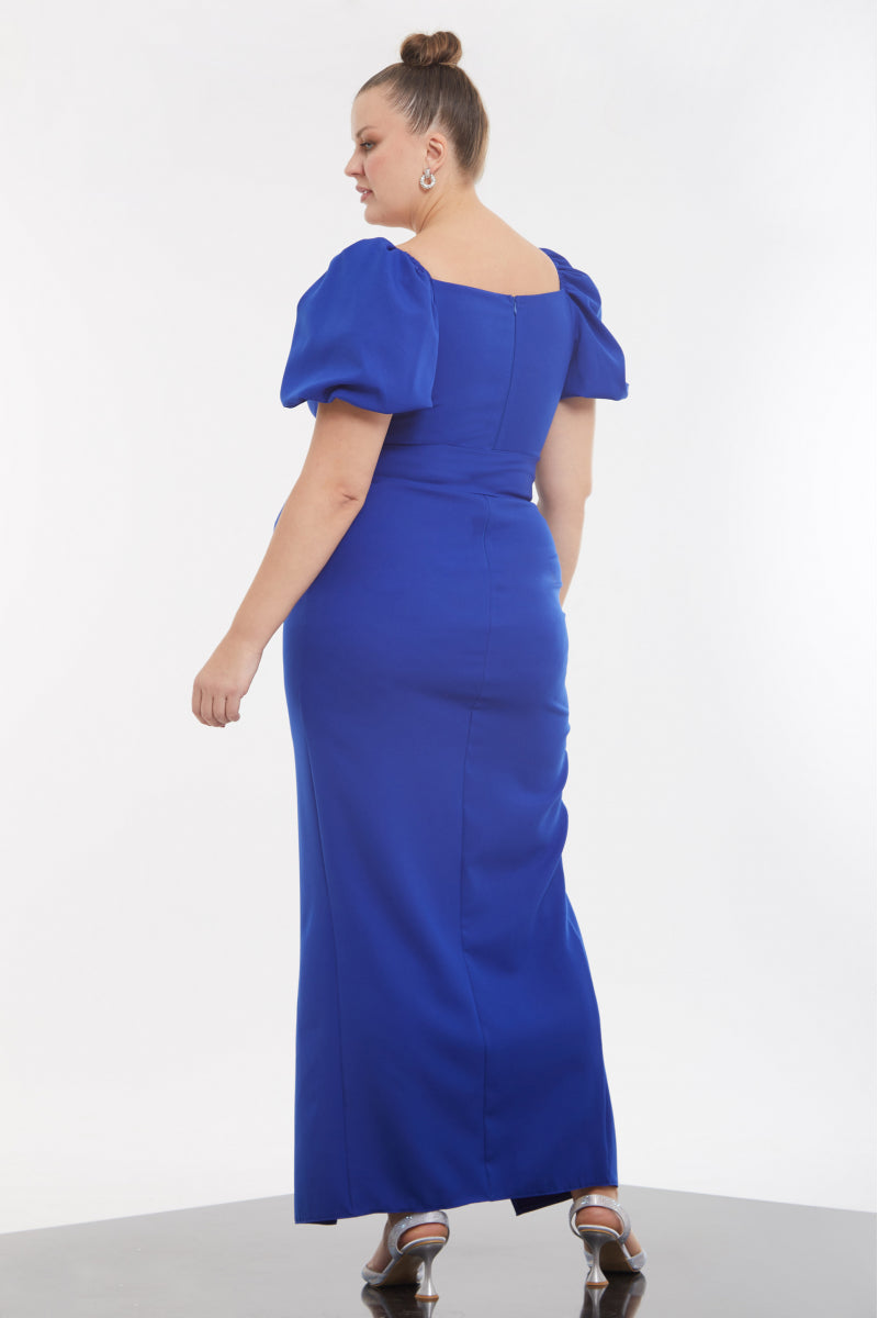 FRV Blue plus size crepe short sleeve maxi dress - Suharekë