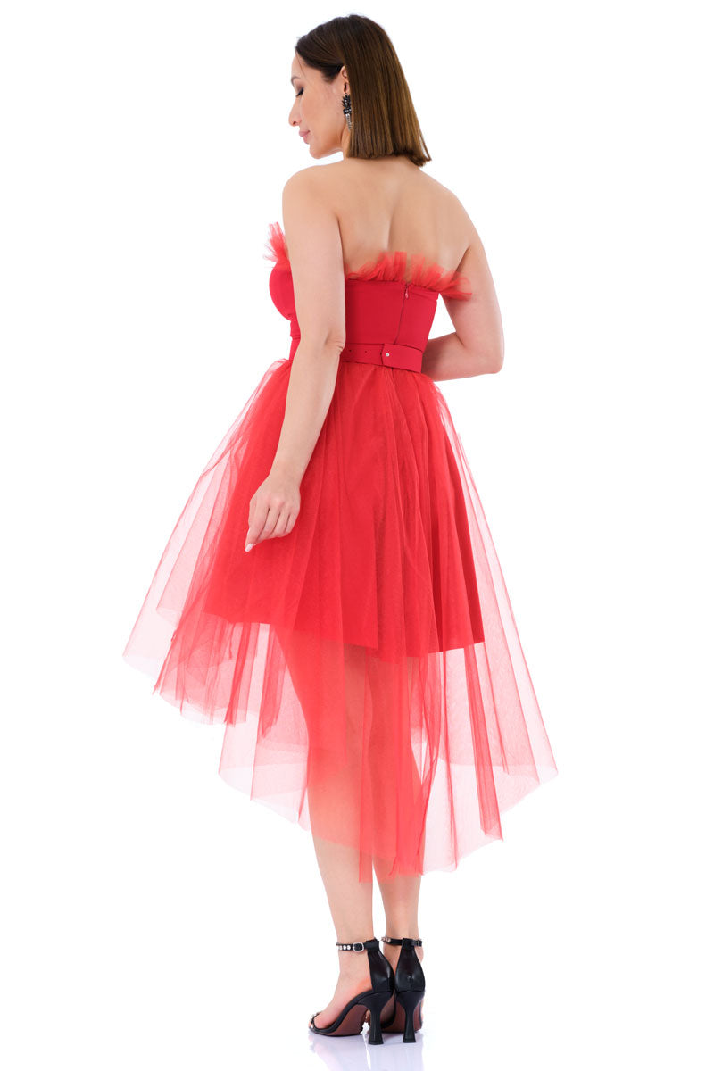 FRV Red tulle strapless midi dress - Alcira