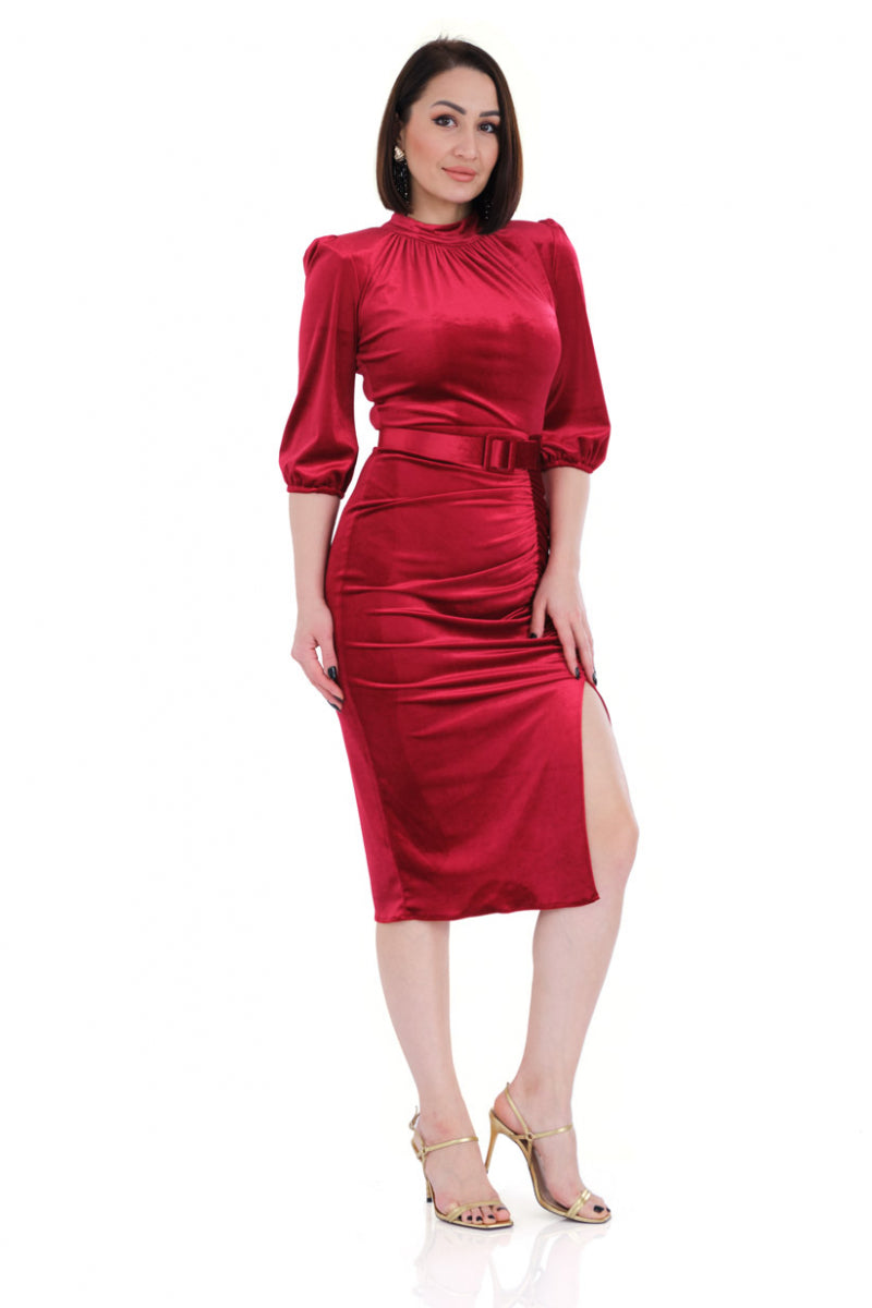 FRV Red velvet 3/4 sleeve midi dress - Bünde