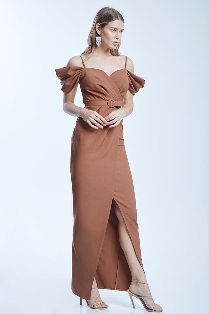 FRV Brown crepe sleeveless maxi dress - Schiltigheim