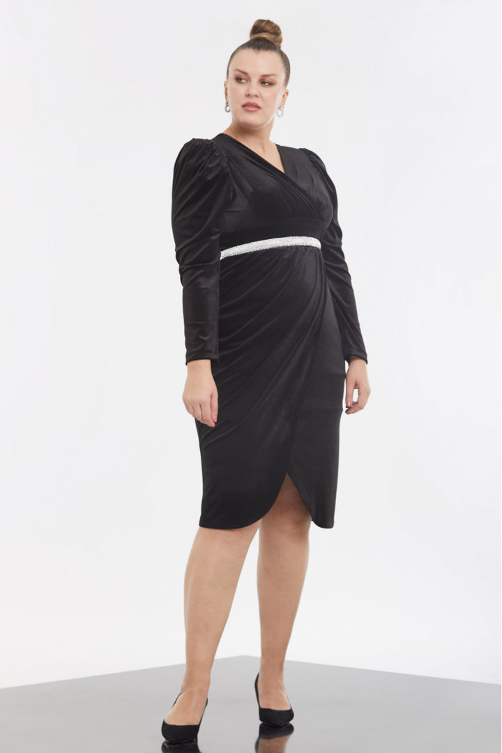 FRV Black plus size velvet long sleeve mini dress - Lipjan