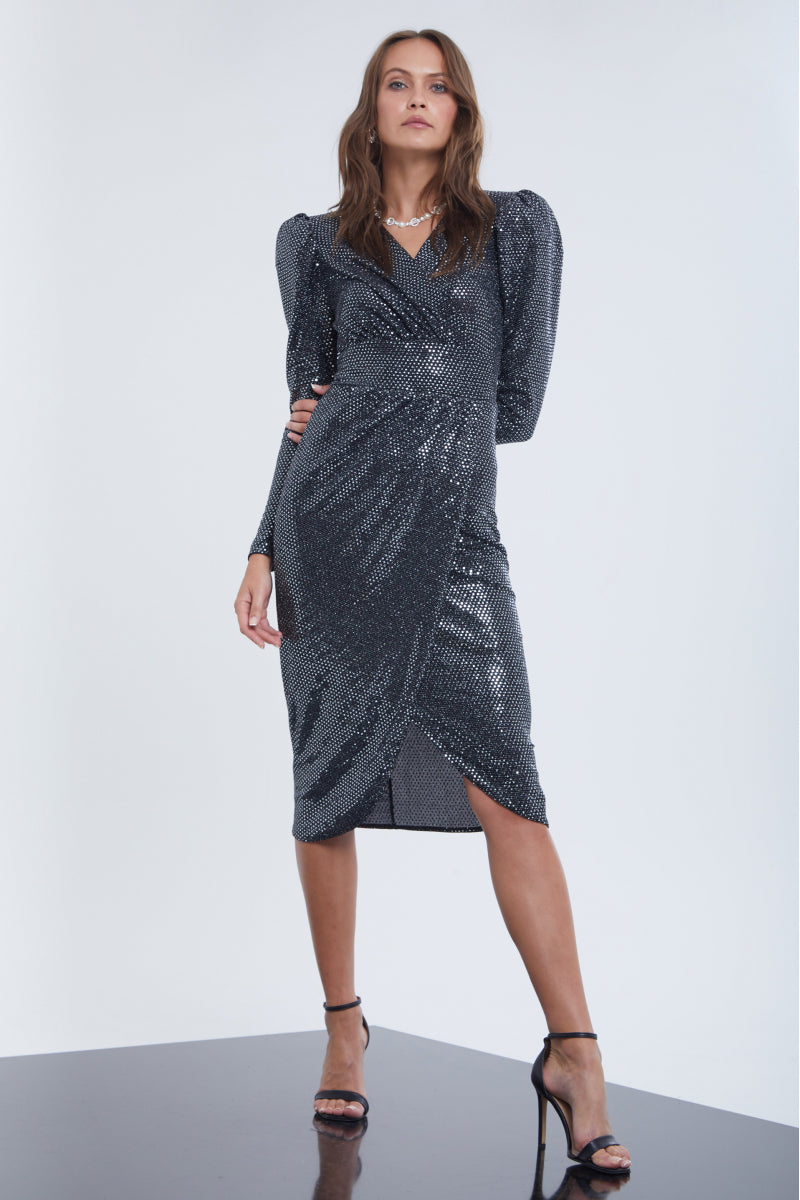 FRV Silver glare long sleeve midi dress - Auburn