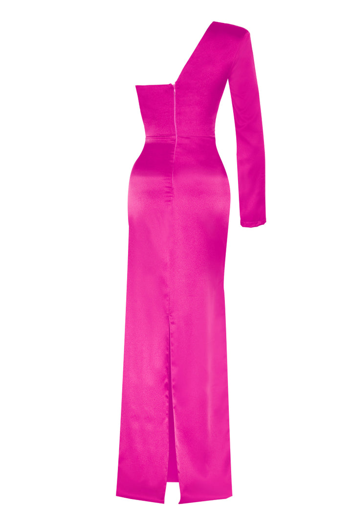 FRV Fuchsia satin single sleeve long dress - Winchester