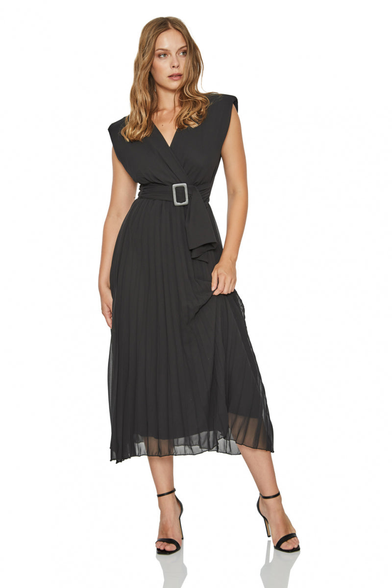 FRV Black chiffon sleeveless midi dress - Tizimín