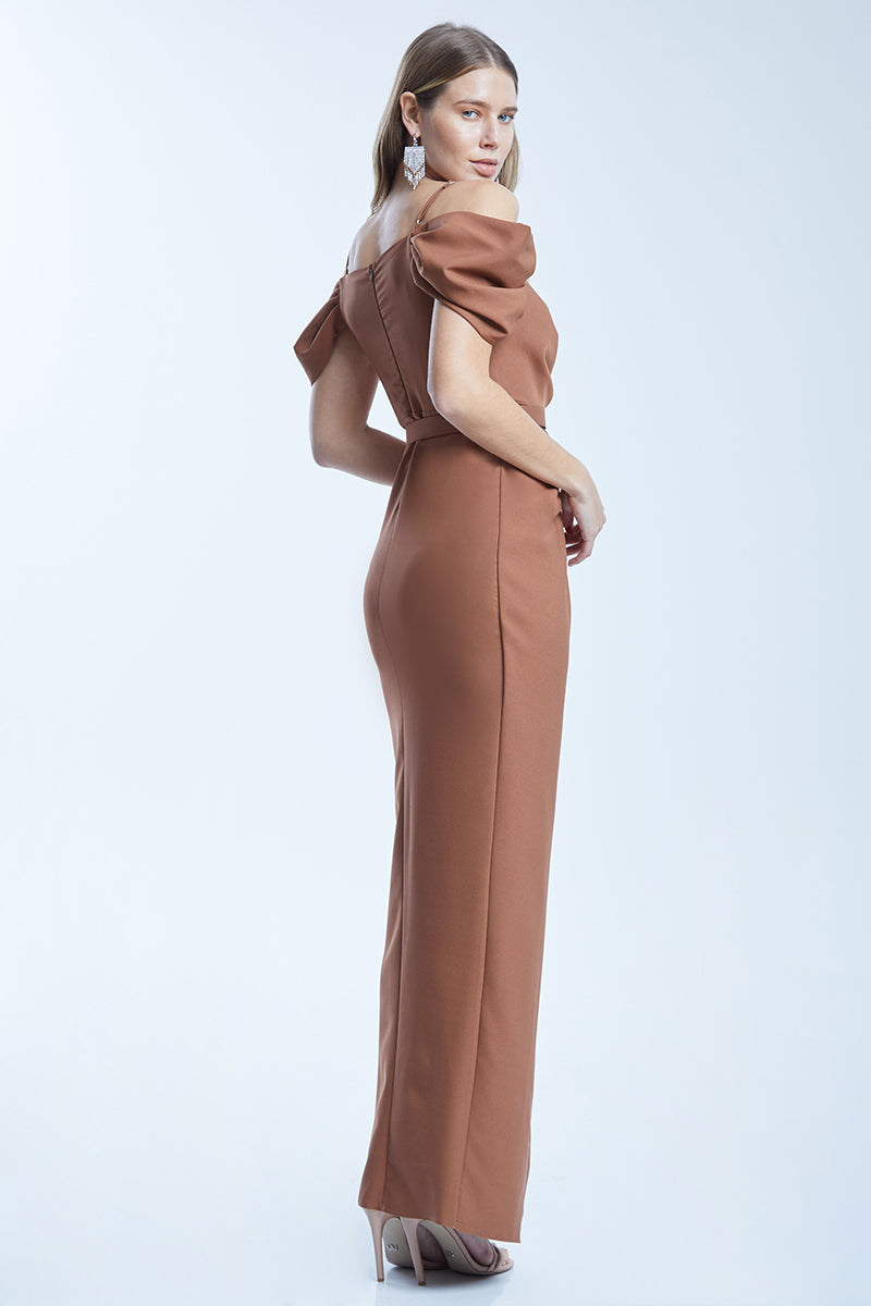 FRV Brown crepe sleeveless maxi dress - Schiltigheim