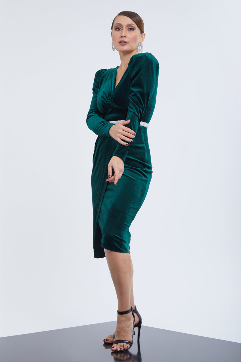 FRV Green velvet long sleeve mini dress - Oaxaca