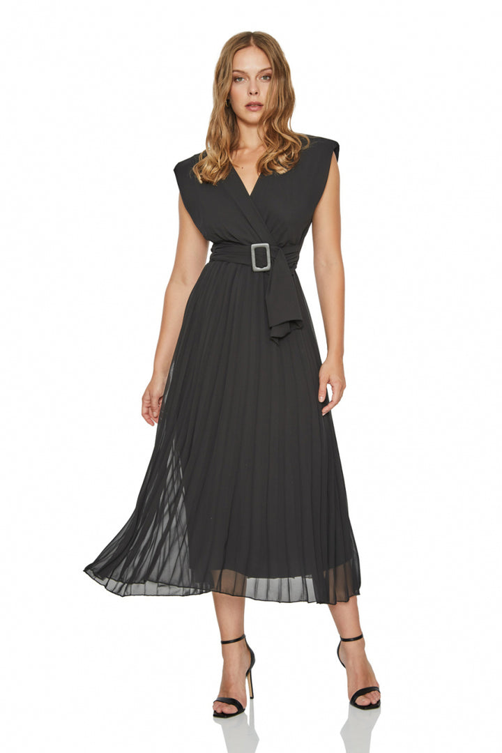 FRV Black chiffon sleeveless midi dress - Tizimín