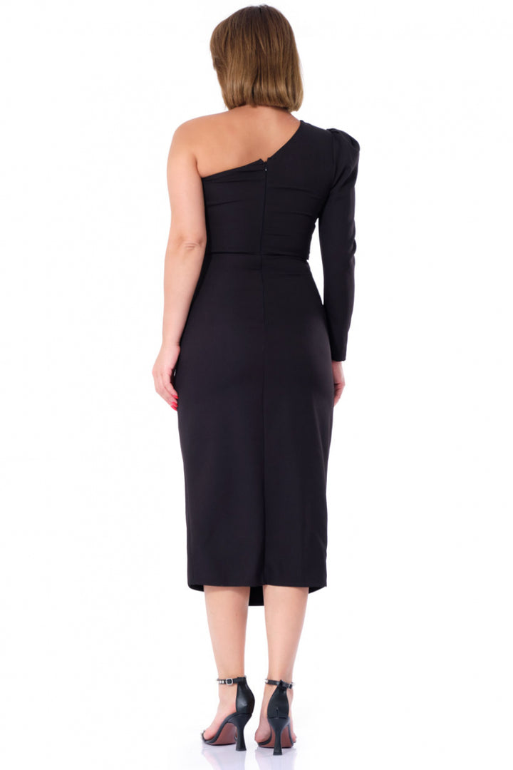 FRV Black crepe single sleeve midi dress - La Spezia