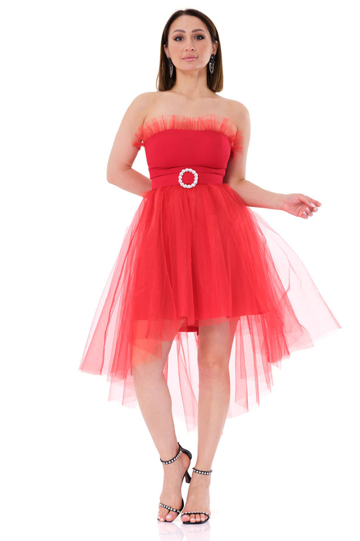 FRV Red tulle strapless midi dress - Alcira