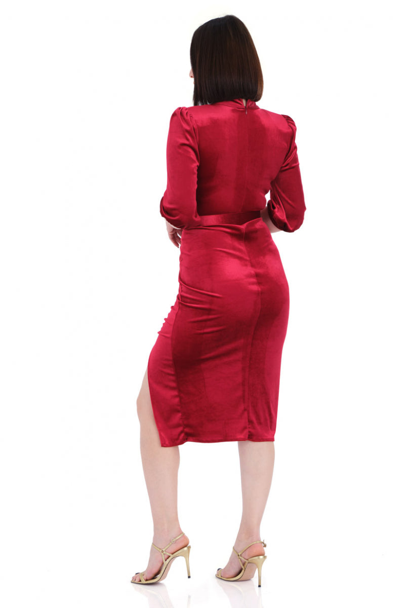 FRV Red velvet 3/4 sleeve midi dress - Bünde