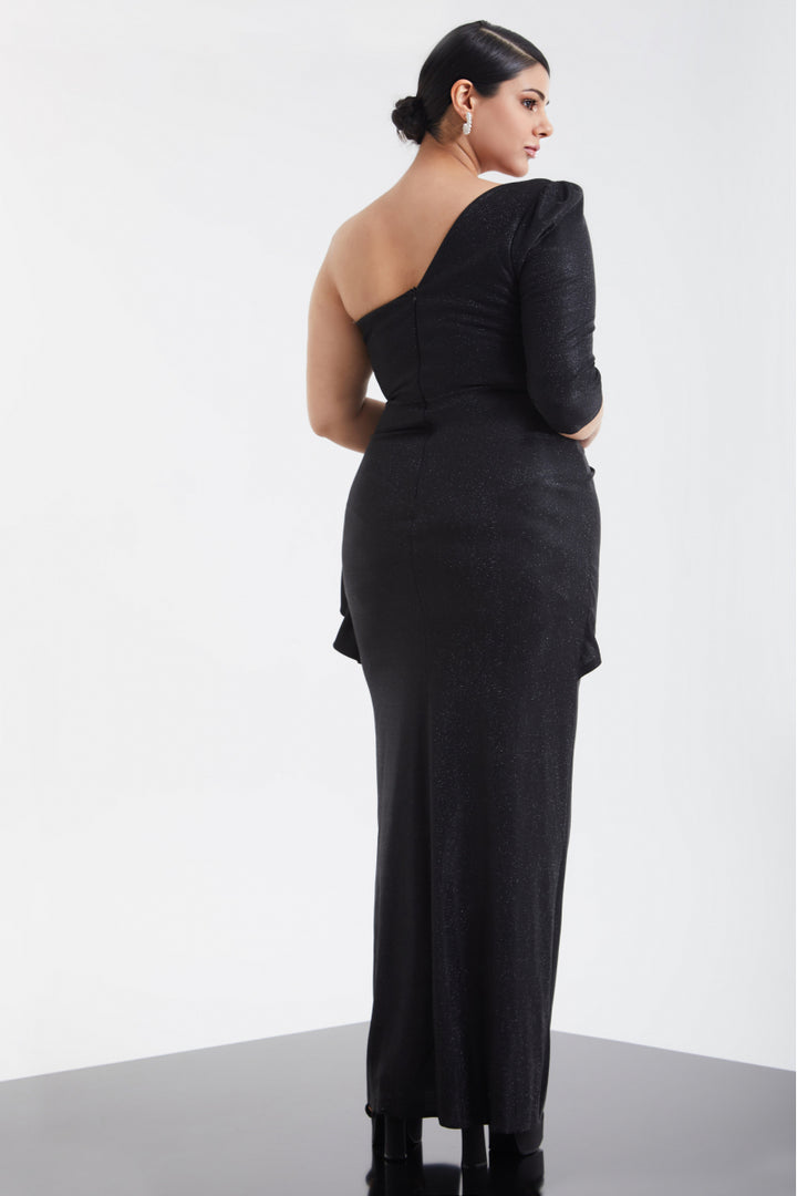 FRV Black plus size glare single sleeve maxi dress - Podujevë