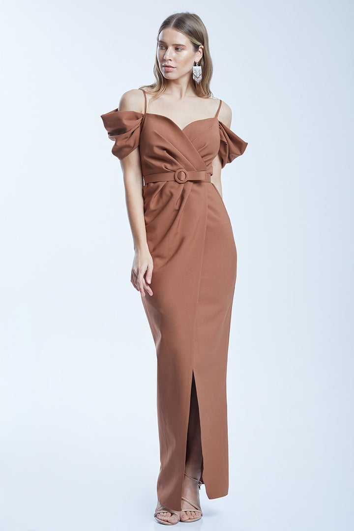 FRV Brown crepe sleeveless maxi dress - Schiltigheim