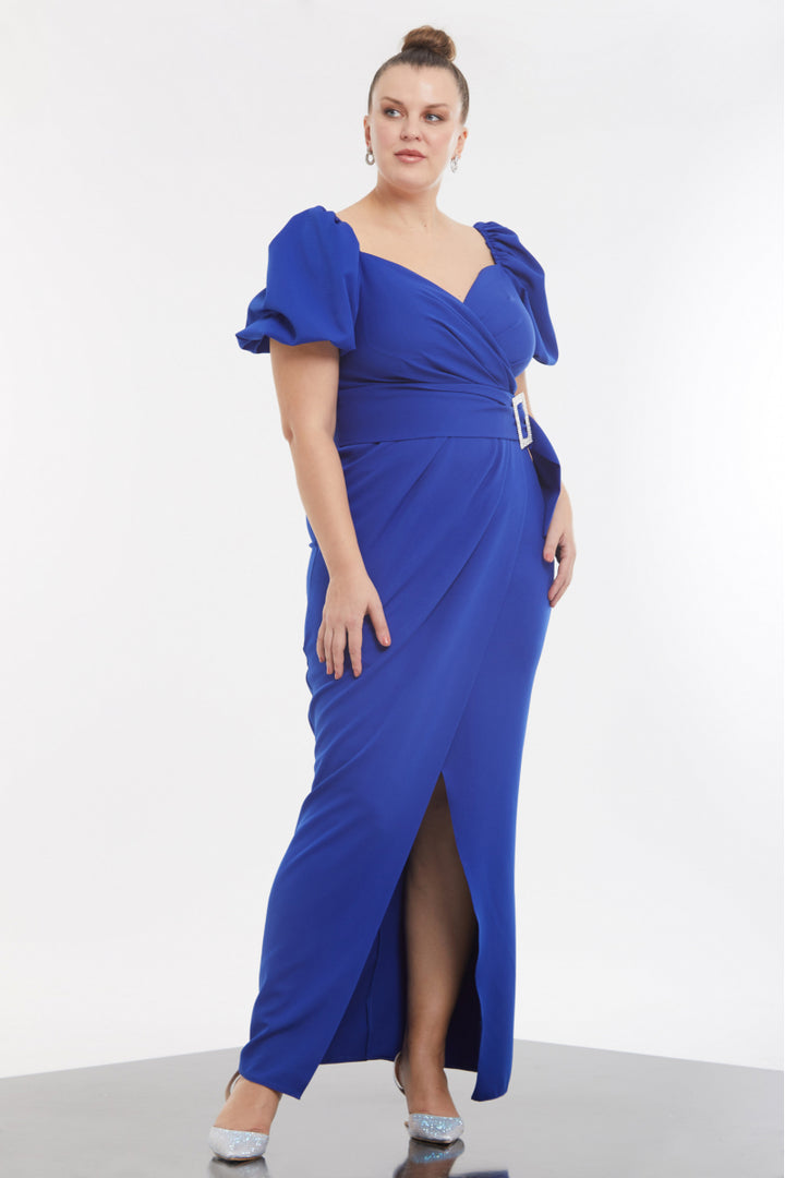 FRV Blue plus size crepe short sleeve maxi dress - Suharekë