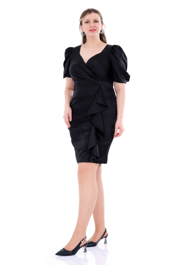 FRV Black plus size satin short sleeve maxi dress - Coeur dAlene