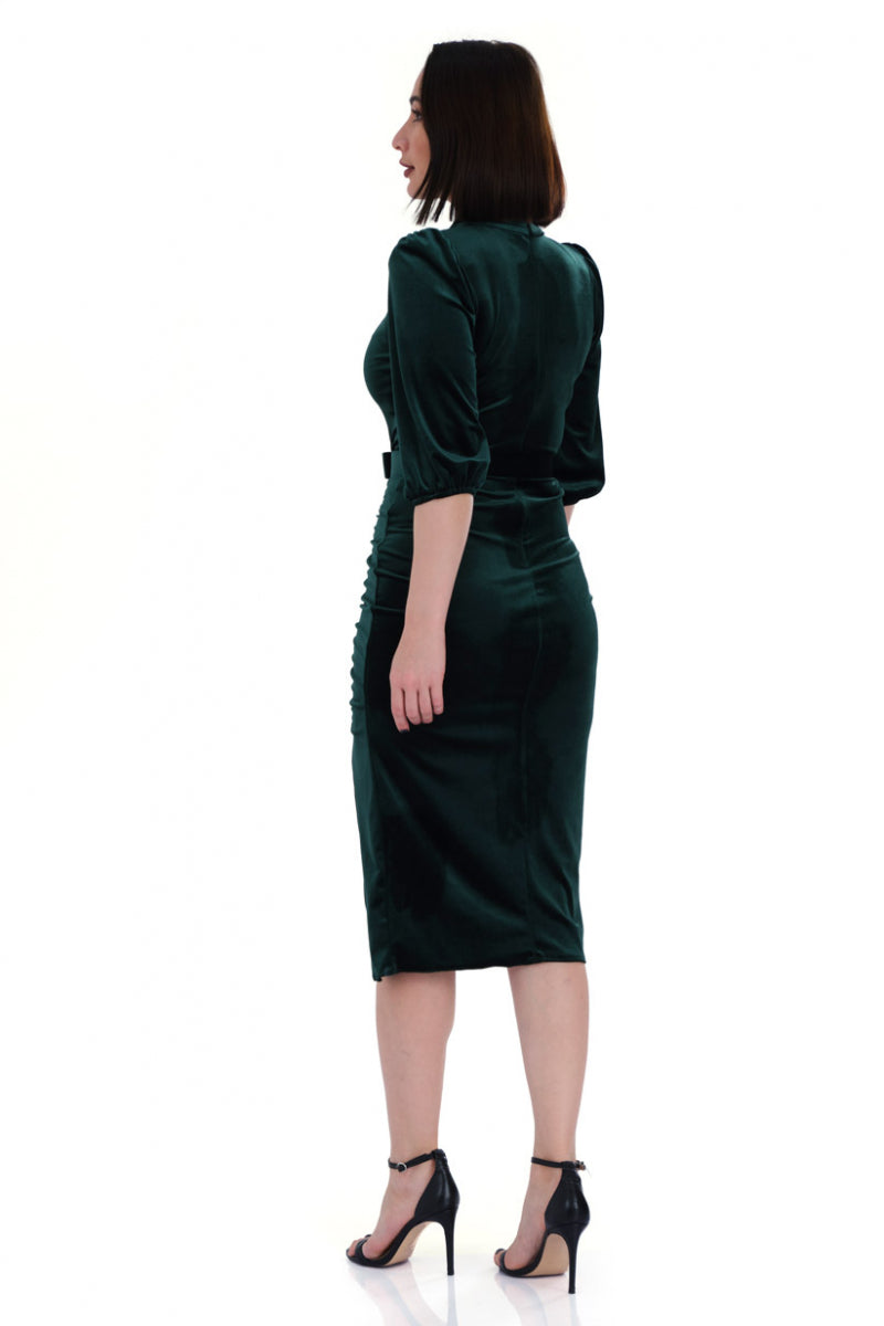 FRV Green velvet 3/4 sleeve midi dress - Vernier