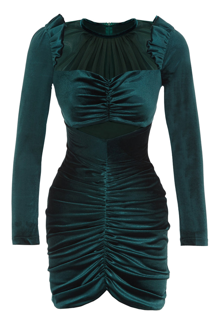 FRV Green velvet long sleeve mini dress - Pico Rivera