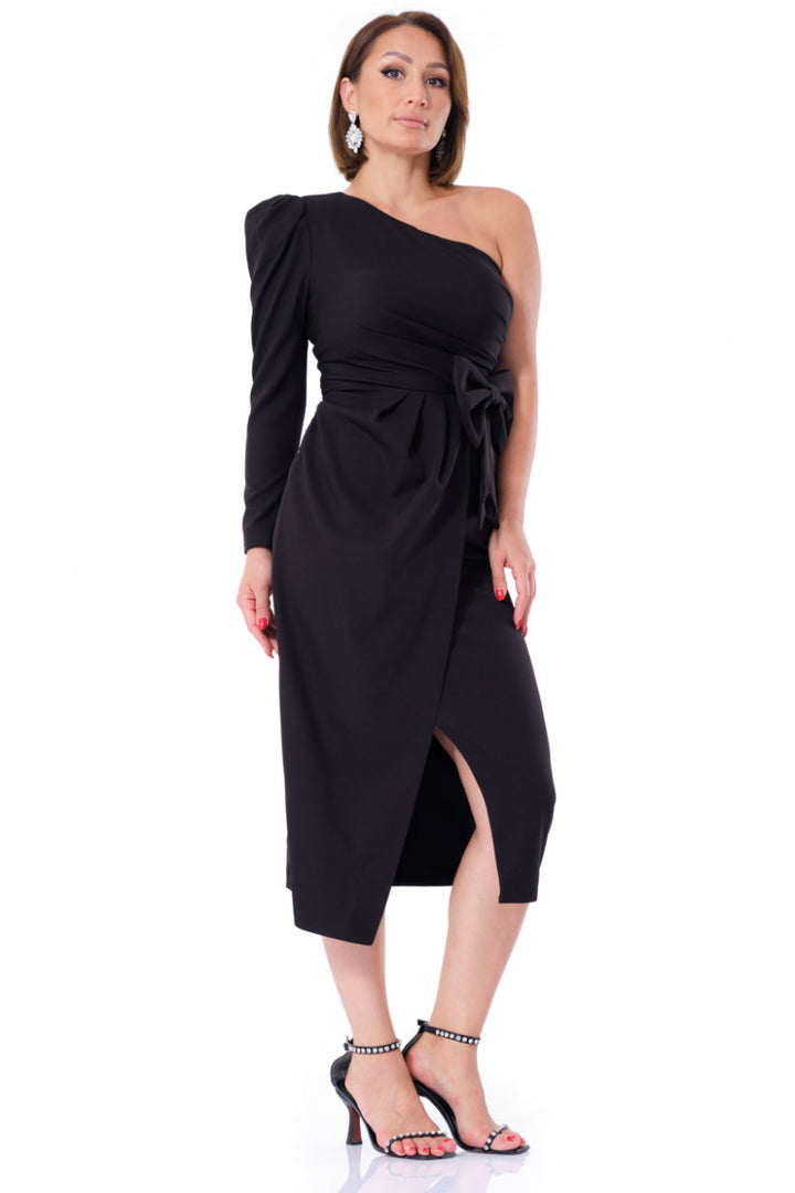 FRV Black crepe single sleeve midi dress - La Spezia