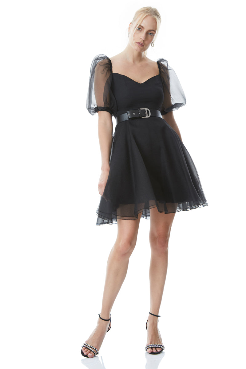 FRV Black tulle short sleeve midi dress - Marratxi