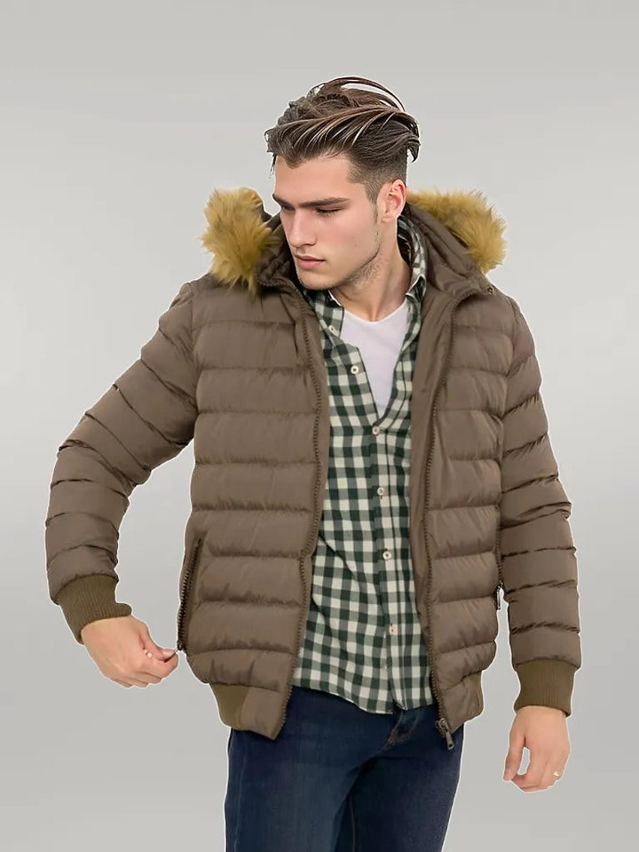 WSS Men's Brown Down coat with Fur  - Singen