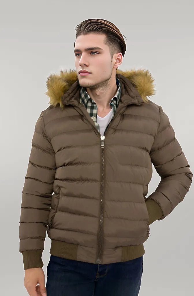 WSS Men's Brown Down coat with Fur  - Singen