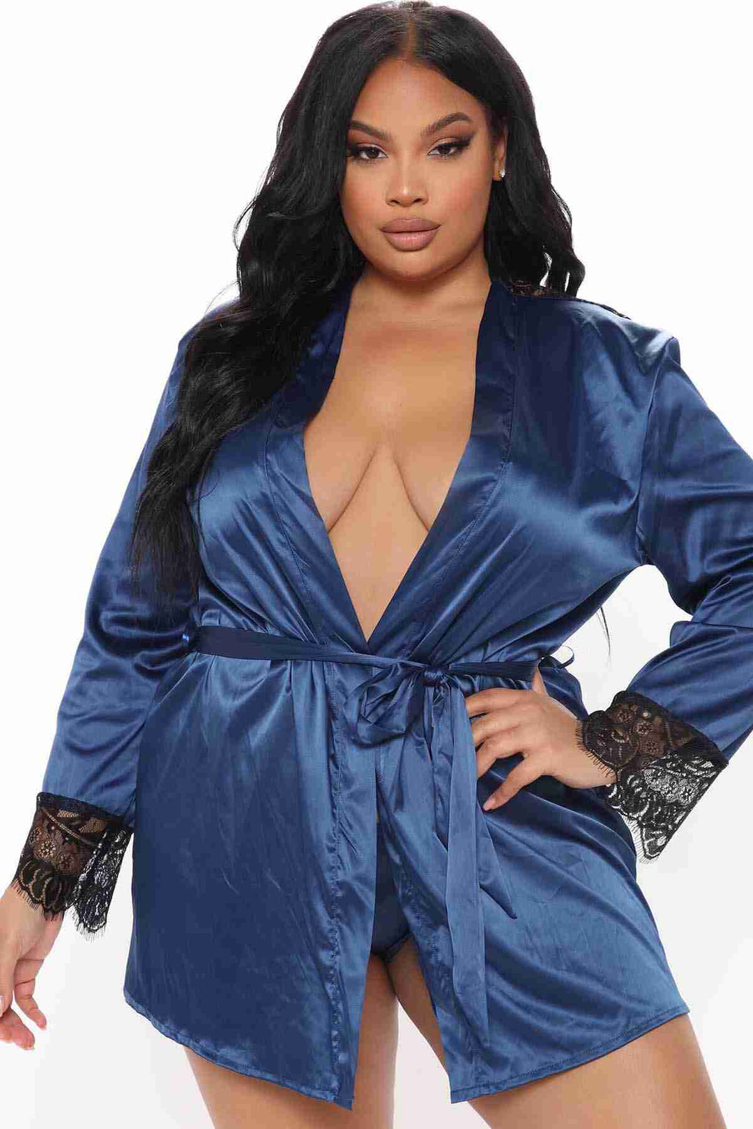 IGR Women Merry Sea Back Lace Satin Nightgown Set Blue - Uman