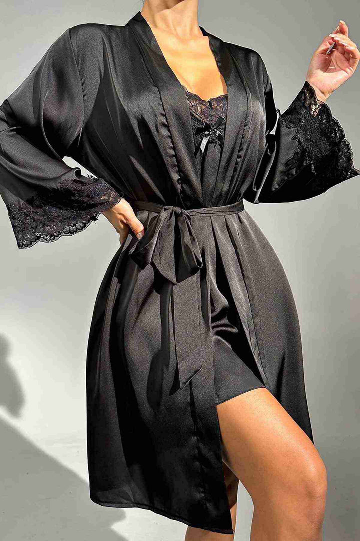 IGR Women Merry See Satin Nightgown and Robe Set with Lace Detail in Black - Acapulco de Juárez