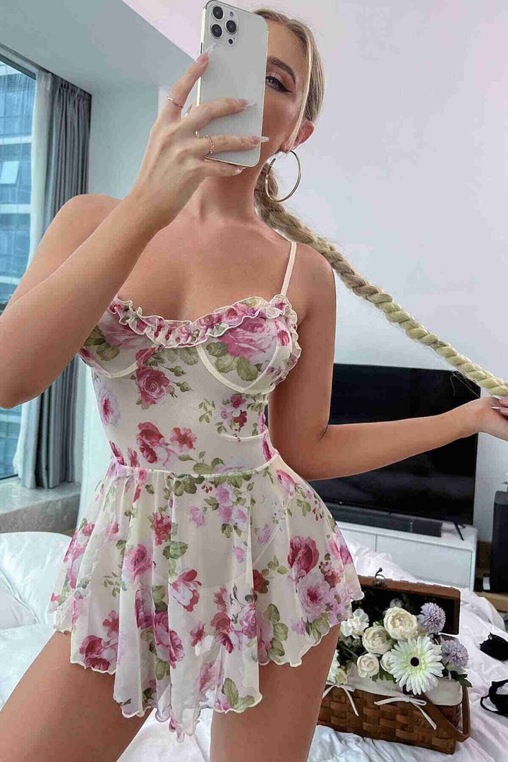 IGR Women Merry See Flower Patterned Special Design Nightgown Babydoll Multicolored - Tracy