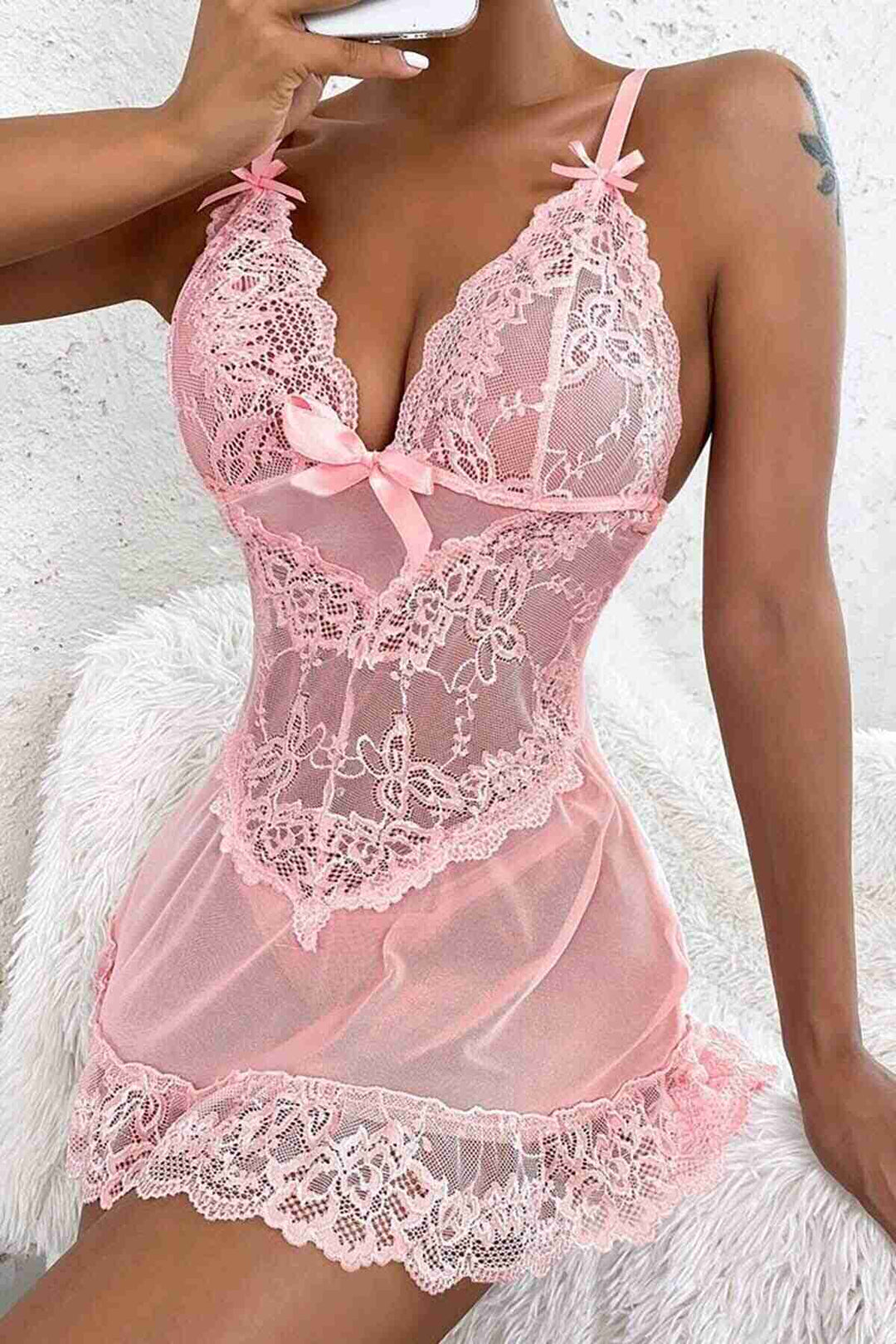 IGR Women Merry Sea Lace Nightgown Babydoll Lingerie Pink - Irondequoit