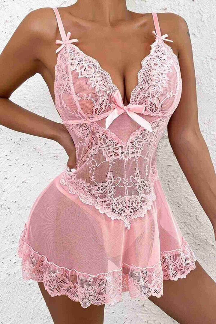 IGR Women Merry Sea Lace Nightgown Babydoll Lingerie Pink - Irondequoit