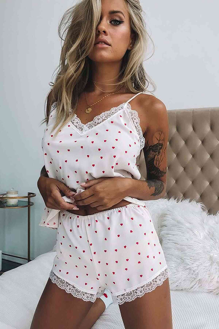 Женщины IGR Merry See Lace -Cremmed Shart Shorts Shorts Pajama Set White - Merthyr Tudful