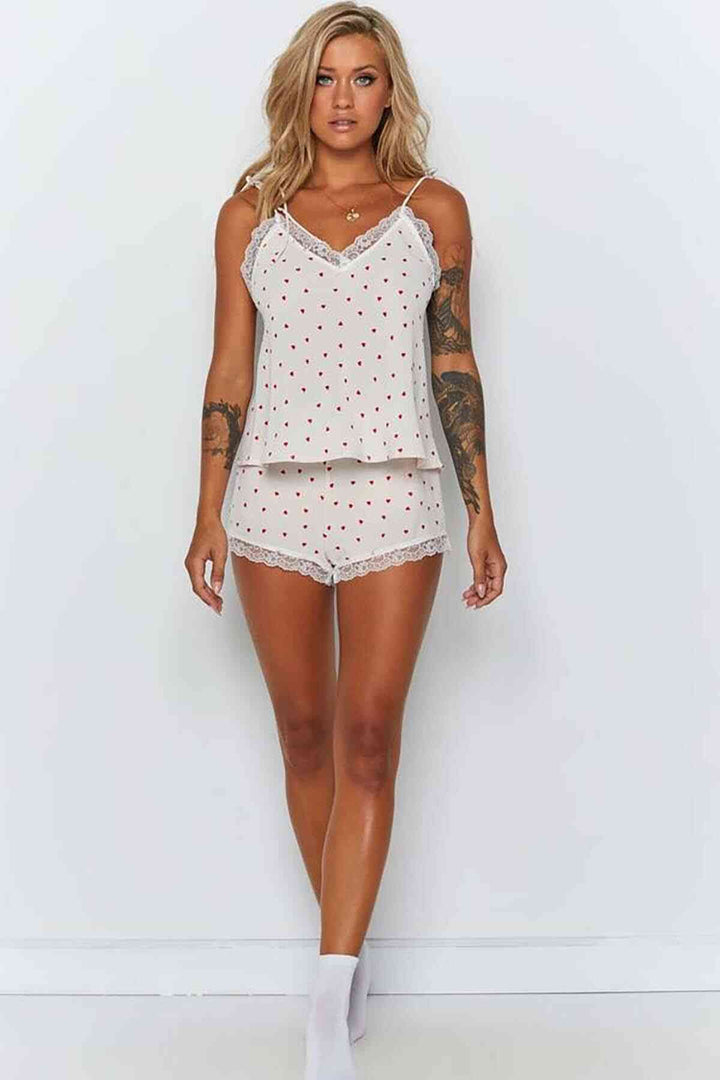 Женщины IGR Merry See Lace -Cremmed Shart Shorts Shorts Pajama Set White - Merthyr Tudful