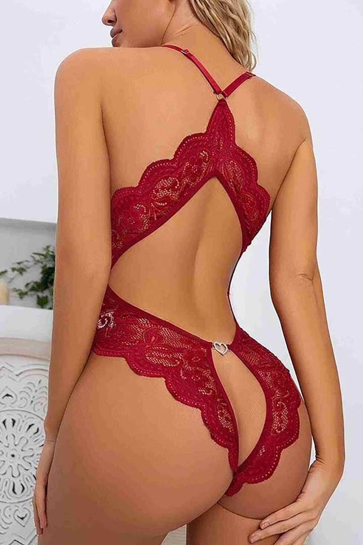 IGR Women Merry Sea Lace Special Area Open Back Accessorized Fantasy Lingerie Red - Llanelli