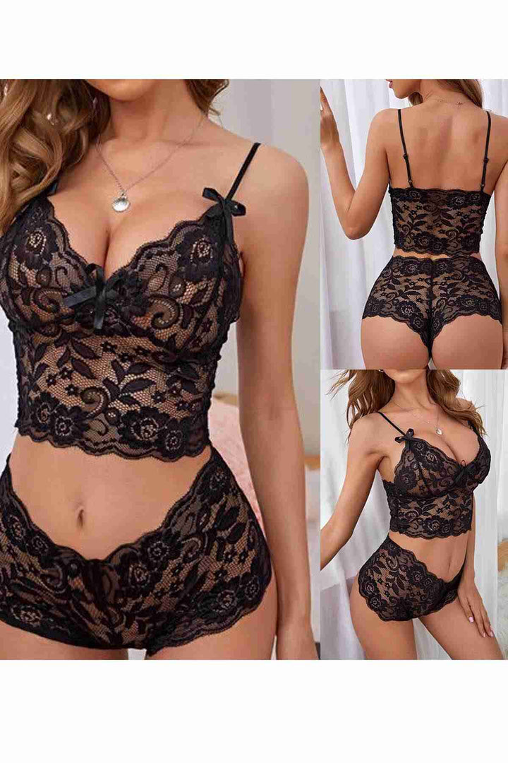 IGR Women Merry See Lace Bra and Panty Set لانجيري أسود - Atascocita