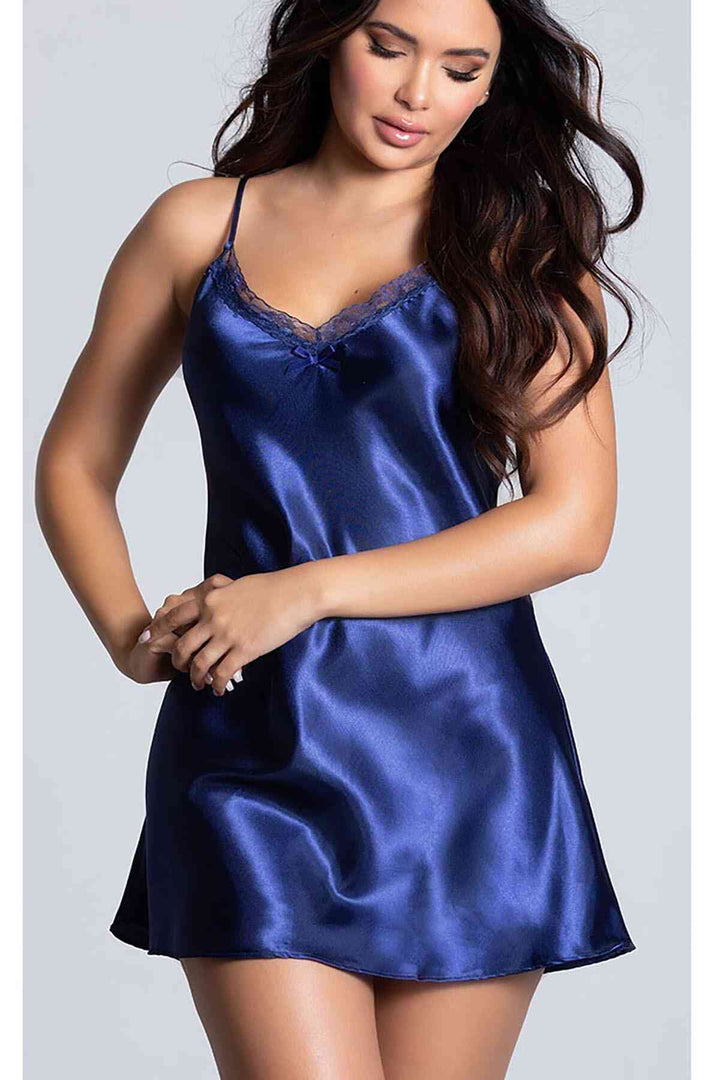 IGR Women Merry See Short Satin Nightgown Navy Blue - Palm Beach Gardens