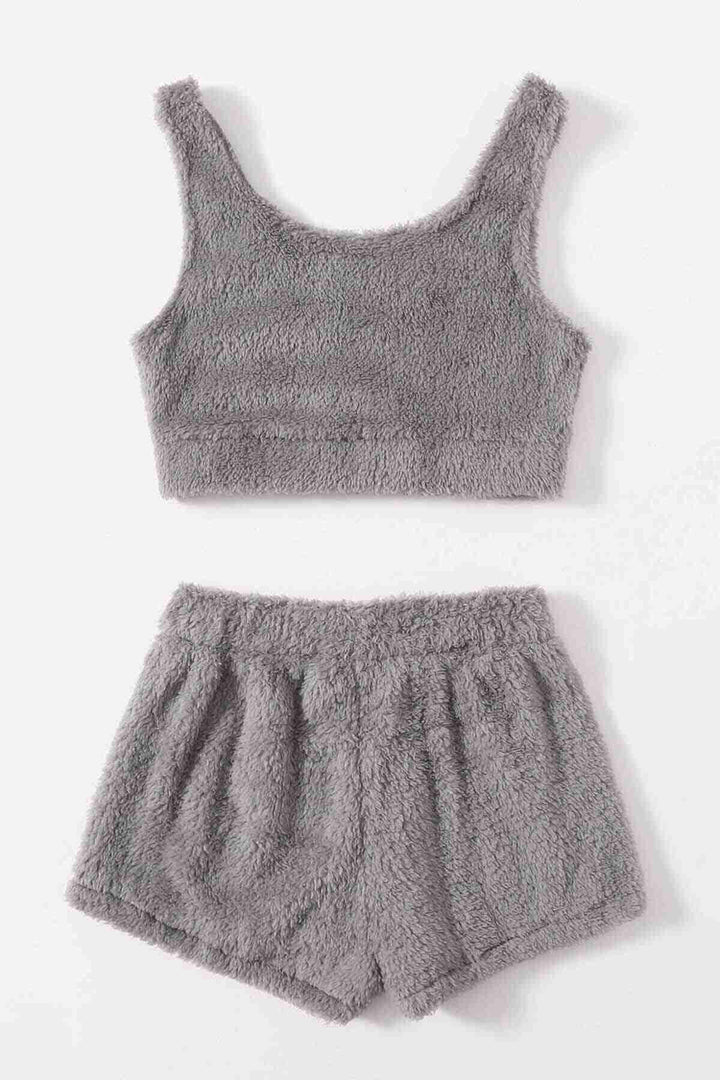 IGR Women Merry Sea Sleeveless Strappy Plush Fleece Top and Shorts Pajama Set Gray - Moorpark