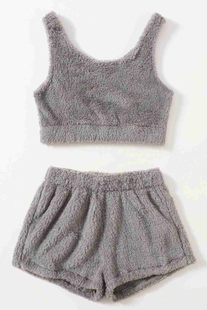 IGR Women Merry Sea Sleeveless Strappy Plush Fleece Top and Shorts Pajama Set Gray - Moorpark