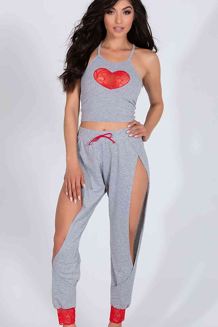 IGR Women Merry See Special Design Lace Chore Chorge Pajama Set Grey - Rouyn -Noranda